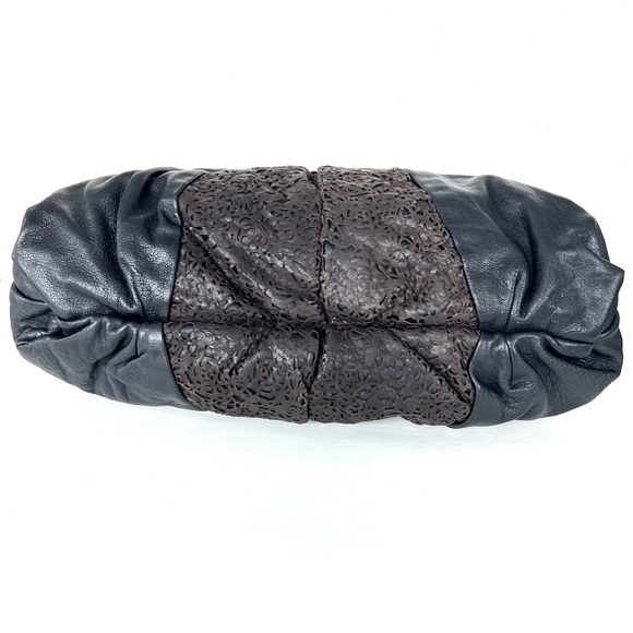 CC SKYE USA Black w Brown Cutout Laser Cut Leather Oversized Shoulder Bag Tote - Picture 9 of 14